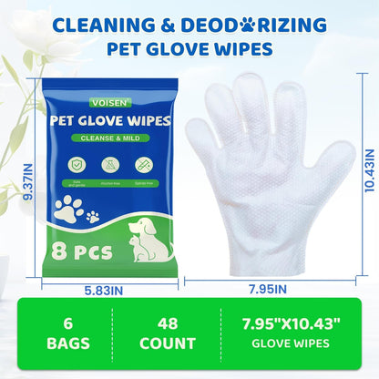 48 Pcs Pet Glove Wipes for Dogs, Pet Cleaning Gloves | Cleaning & Deodorizing Bathing Grooming Wipes,Unscented Thick Nourish Fur Glove Wipes for Pet Cleaning,Daily Care and Travel7