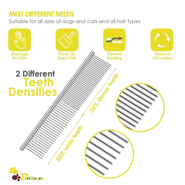 Dog Grooming Comb Pet, Stainless Steel Cat Combs with Rounded Teeth, Professional Metal Tear Stain Remover, Dematting Tool for Small, Medium & Large Pets-7.5In3