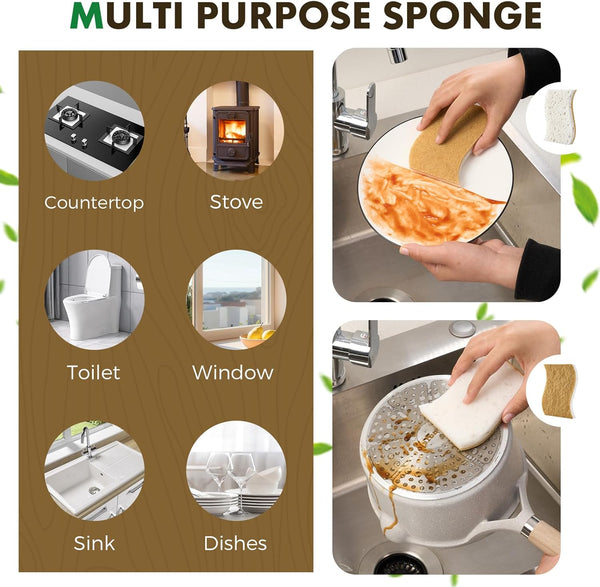 12 Pack Natural Biodegradable Kitchen Non Scratch Sponges,Compostable Plant Based Coconut Cellulose Sponge,Eco Friendly Reusable Dish Scrubber Sponge for Pots, Pans & Household Cleaning5