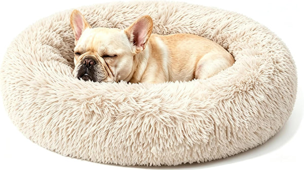 Calming Donut Dog and Cat Bed for Indoor Cats, Anti-Anxiety round Fluffy Soft Washable Small Pet Bed for Puppy and Kitten, Warming Comfortable Luxury Anti-Slip Waterproof Mute Base 20In Gray23