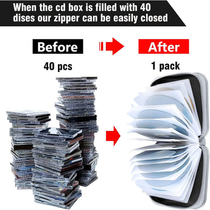 CD/DVD Cases 40 Capacity Disc Storage Binder for Car(Black) | Holders Wallet Hard Plastic CD/DVD Case for Car Home Office Travel4