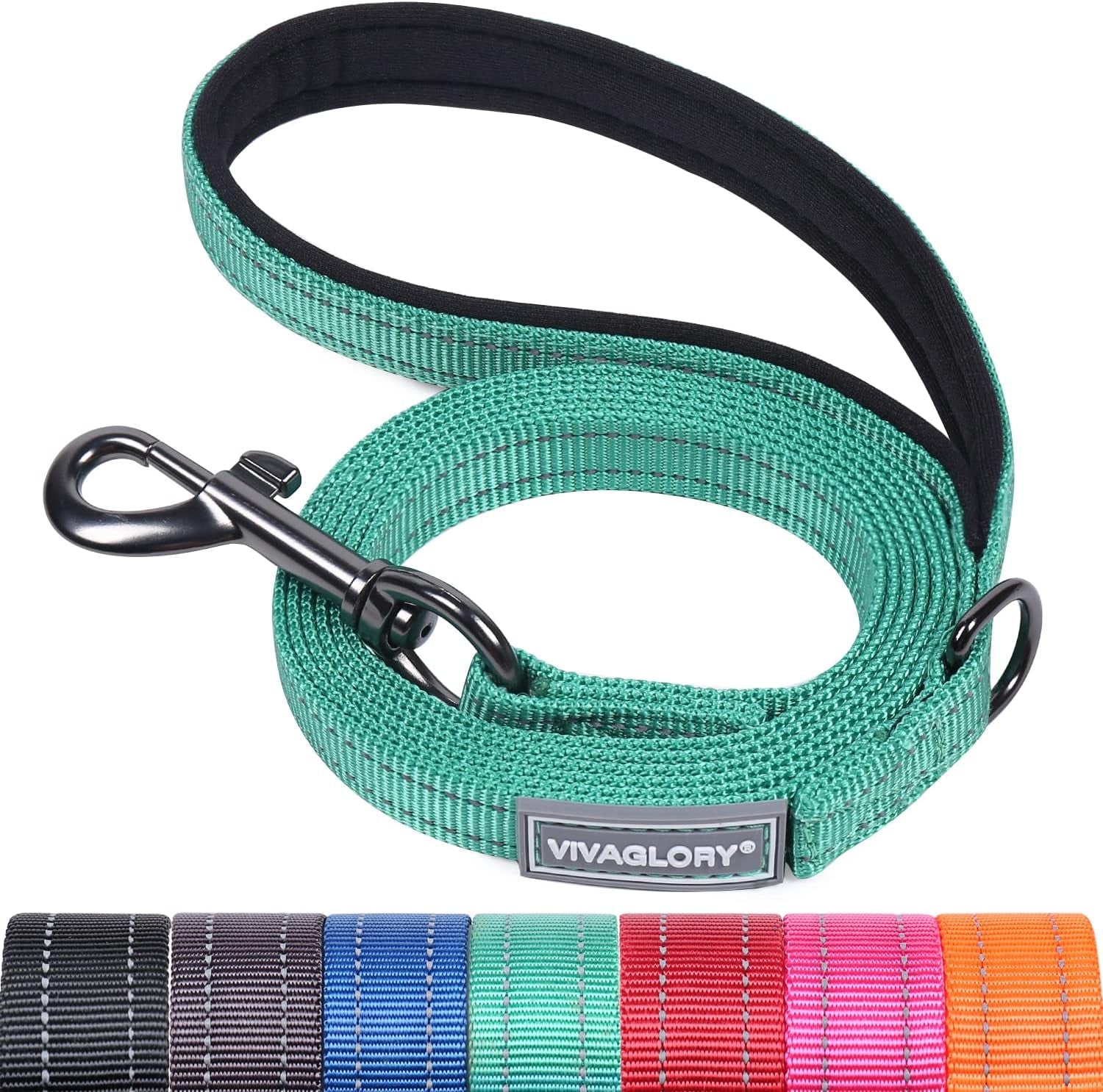 vivaglory-dog-leash-puppy-leash-for-collar-3ft-x-1in-black-with-soft-padded-handle-for-training-walking-heavy-duty-double-layer-nylon-pet-puppy