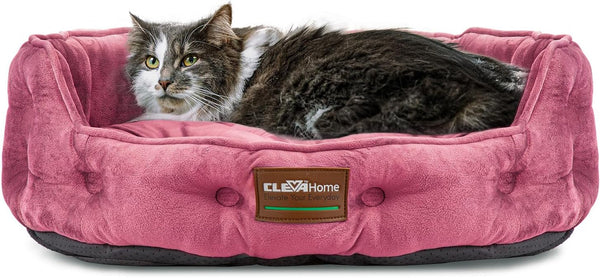 Clevahome Cat Dog Bed for Small Pets up to 15Lbs - round Cat Beds for Indoor Cats, Machine Washable Comfortable Pet Bed for Puppy and Kitten with Non-Slip Bottom (Plum Pink)1