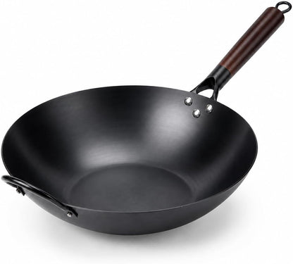 12.6-Inch Nitrided Carbon Steel Wok Pan, Flat Bottom, Induction | Fast-Heating Carbon Steel for Stir-Fries, Fried Rice and Noodles. Pfas-Free, Factory-Seasoned, Induction Ready; Serves 3-4.1