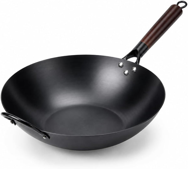 12.6-Inch Nitrided Carbon Steel Wok Pan, Flat Bottom, Induction | Fast-Heating Carbon Steel for Stir-Fries, Fried Rice and Noodles. Pfas-Free, Factory-Seasoned, Induction Ready; Serves 3-4.1