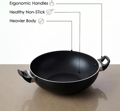 Non Stick Imperial Classic Wok with Glass Lid – Pfoa-Free Nonstick Wok Pan, Tempered Glass Lid with Steam Vent, Easy Clean Stir Fry Wok for Gas & Electric Stovetops (13")5