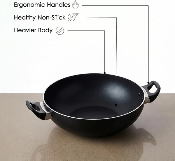 Non Stick Imperial Classic Wok with Glass Lid – Pfoa-Free Nonstick Wok Pan, Tempered Glass Lid with Steam Vent, Easy Clean Stir Fry Wok for Gas & Electric Stovetops (13")5