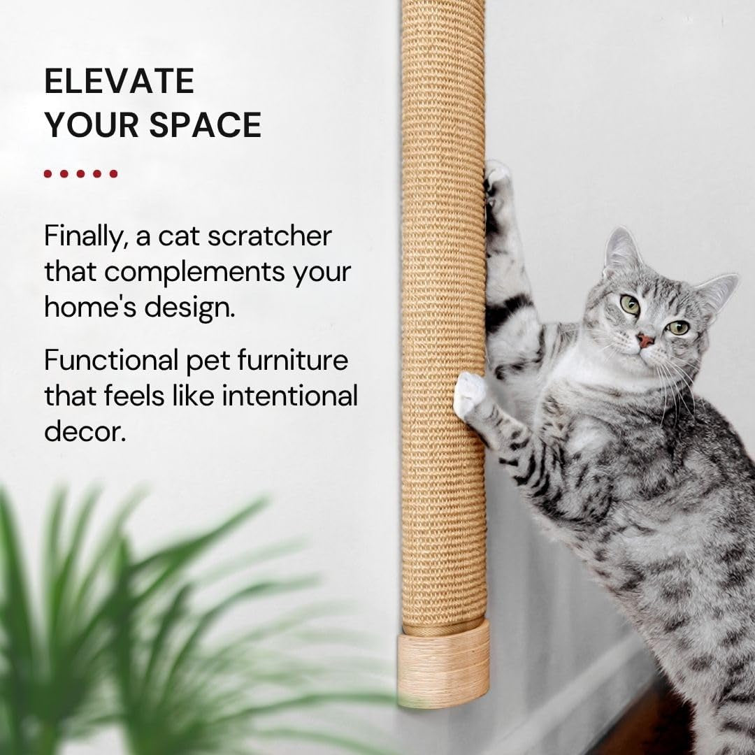 7-ruby-road-wall-mounted-cat-scratcher-replaceable-sisal-scratching-post-for-indoor-cats-large-breeds-29-5-tall-solid-pine-with-natural-woven-sisal-no-glue-or-staples-easy-wall-mount