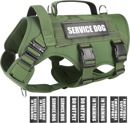 WINSEE Service Dog Vest Harness for Large Dog, Tactical Working MOLLE Vest with 10 Pet Patches, No Pull Heavy Duty Harness for Training Walking10
