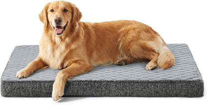 JOEJOY Orthopedic XL Dog Bed for Large Dogs, Waterproof Dog Bed for Crate with Washable Removable Cover, Extra Thick Egg-Crate Memory Foam Pet Beds, Grey, 41"X27"28