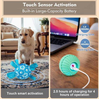 Interactive Dog Toys Dog Soccer Ball to Keep Them Busy,Durable Automatic Moving Jumping Dog Balls with Straps for Small/Medium/Large Dogs, USB Rechargeable,Not for Aggressive Chewers (Blue)3