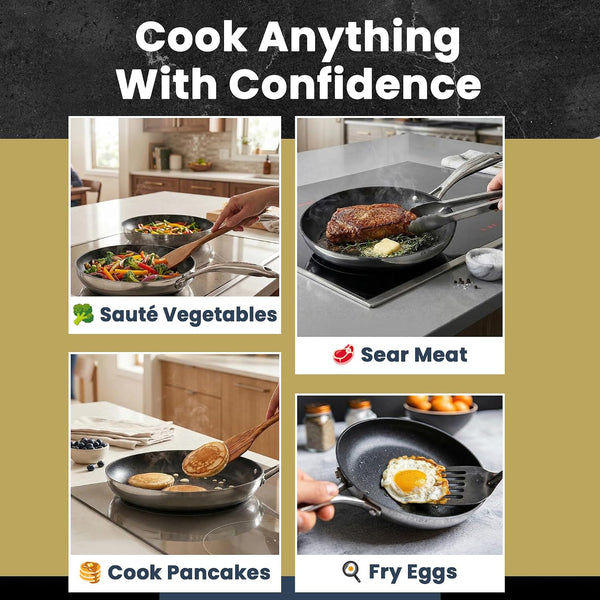 Haptiq Stainless Steel-Aluminum 8 and 10.25 Inch 2-Piece Fry Pan Set5