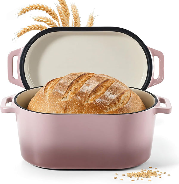 Dutch Oven for Bread Baking, 3.4 QT Bread Dutch Oven for Sourdough,Enamelled Cast Iron Bread Oven with Lids, Heavy-Duty Non Stick Sourdough Loaf Pan, Meatloaf Pan, Pink1