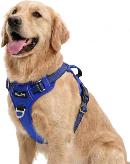 Funfox Dog Harness Medium Sized Dog, Vertical Handle Easy Control, No Pull Pet Vest Adjustable with 2 Leash Clips, Soft Material, Reflective Safe Night Walking for Small Medium Large Breed, Black, M45