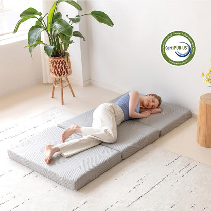 Twin Trifold Mattress, 4 Inch Foldable Gel Memory Foam Mattress | Portable 75"×38" Folding Mat with Collapsible and Washable Removable Cover, Floor Pads for Guest Bed, Travel, Camping, Grey2