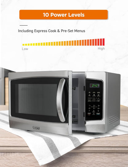 1.3 Cu. Ft. Countertop Microwave Oven, CHM13MS6, Stainless | Touch Controls with Digital LED Display, 1000W, 12.4” Turntable Plate, Push Button Door, 10 Power Levels4