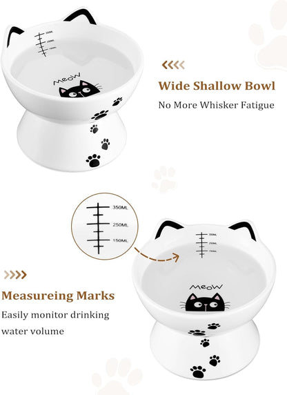 Porcelain Raised Cat Bowl, No Spill Cat Water Bowl with anti Slip Band, Elevated Porcelain Pet Bowl Protect Pet'S Spine, Large Capacity Pet Water Bowl, 15 Oz, Dishwasher Safe | anti Vomiting, Whisker Friendly, Shallow Food Dish and Deep Water Bowl, Anti-Slip Base, Lead&Cadmium-Free, Senior-Pet Access5