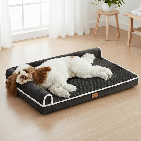 Patas Lague Orthopedic Dog Bed Large Sized Dog 36''X24'', Waterproof Comfortable L Bolster Medium Non-Slip Soft Warm Pet Crate Bed Sleep Sofa Mat with Removable Washable Cover Black1