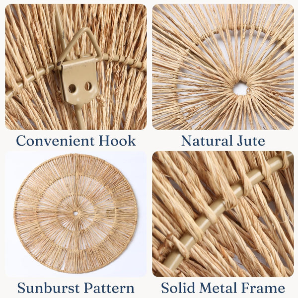 Wicker 23 Inch Jute Wall Decor Baskets, Set of 6 Extra Large Woven Jute Wall Plates, 23",21",15",13",12,10", Decorative Baskets for Wall Arts, Wall Hanging for Bedroom, Living Room, Office | 23", 21", 15", 13", 12", 10" Natural Handwoven Jute Boho Wall Art, Coastal Wall Basket for Living Room, Bedroom, Entryway2