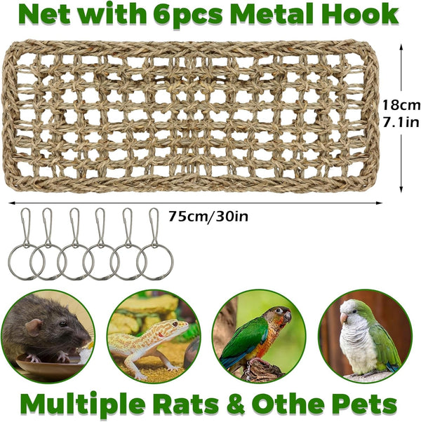 30X7Inch Rat Climbing Toys for Cage, Chewable Natural Seagrass Mat | with Metal Hooks, Soft Fall Breakers for Rats, Rat Ladder Bridge Toy with Mild Grassy Scent, Rodent Hammock Cage Accessories6