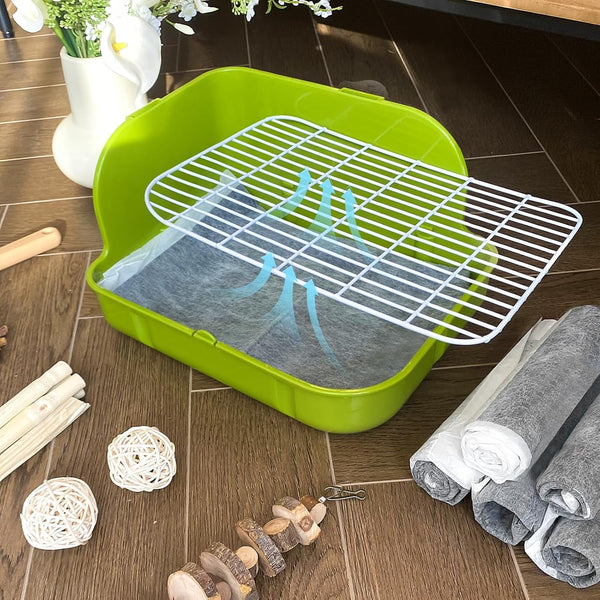Rabbit Litter Box, Bunny Litter Box, Guinea Pig Potty Trained, Square Small Animal Toilet Potty Pan for Rabbit Guinea Pig Ferret Hamster Chinchilla (Grass Green)4