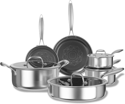 10Pcs Pots and Pans Set Non Stick, Stainless Steel Cookware Set | Hybrid, Non Toxic, Dishwasher and Oven Safe, All Cooktop Compatible, Stay-Cool Handles, PFOA Free1