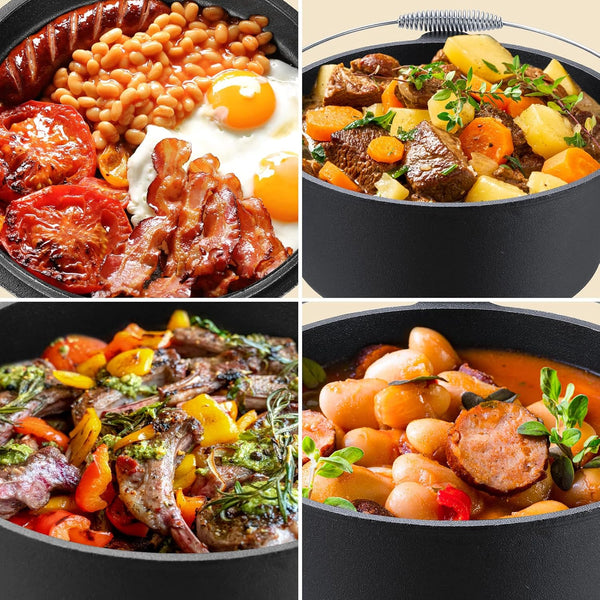 13.2 Quart Cast Iron Dutch Oven Pot with Lid, Black | Dutch Oven with Lid Lifter Handle, Stand & Dual Function Lid Griddle for Home Cooking, BBQ & Baking6