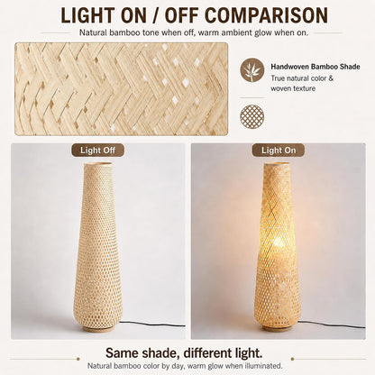 Boho Style Bamboo Woven Floor Lamp for Living Room,36 In,Cozy Decor | Handcrafted Wicker Shade,Unique Shadow Pattern,No Assembly Required,3000K Warm Ambient Lighting,Suit for Bedroom Corner2