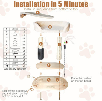 Small Wooden Cat Tree for Kittens and Small Cats, 6-In-1 Cat Tower for Indoor Cats with Bed, Sisal Scratching Post, Self-Grooming Brush, Ball Track, Plush Ball and Feather Toy, 16.5" H7