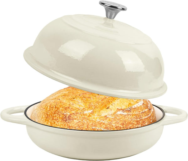 Dutch Oven for Bread Baking, 5.4 Quart Dutch Enameled Cast Iron Bread Oven, Dutch Oven for Sourdough Bread Baking, Oven Safe up to 500° F, 25 Cm White1