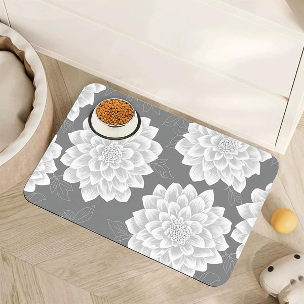Marble Dog Cat Food Mat,Blue Teal Turquoise Gold Absorbent Pet Feeding Mat with Rubber Backing,Non-Slip Water Bowl Placemat,Indoor Pet Accessories Supplies 12"X20"18