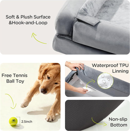 Waterproof Orthopedic Dog Bed for Extra Large Sized Dogs | Memory Foam Pet Bed Sofa with Bolster, Dog Couch with Washable Cover & Non-Slip Bottom, 42X30 Inch, Grey6