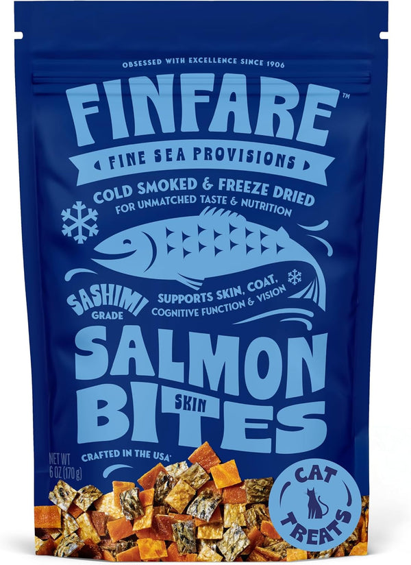 Finfare Freeze Dried Salmon Skin Bites, Grain Free Crunchy Salmon Cat Treats, High Protein & Omega-3S for Skin & Coat Health, Crafted in USA, 1.3Oz11