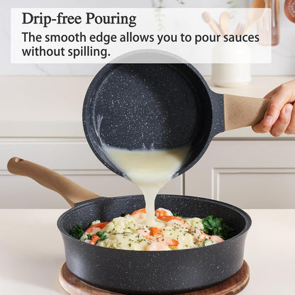 Nonstick Saucepan with Lid, 3.5 Quart German Greblon Ceramic Sauce Pan, Non Toxic Sauce Pot with Cover for Multipurpose Use, PTFE, PFOA & PFAS Free, Induction Compatible.5