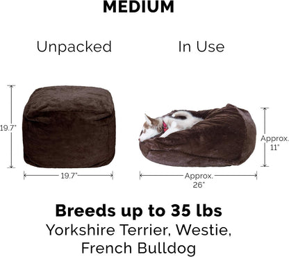 Furhaven Soft & Cozy Dog Bed for Medium/Small Dogs, Refillable W/ Removable Washable Cover & Liner, for Dogs up to 35 Lbs - Plush Faux Fur Bean Bag Style Ball Bed - Espresso, Medium2