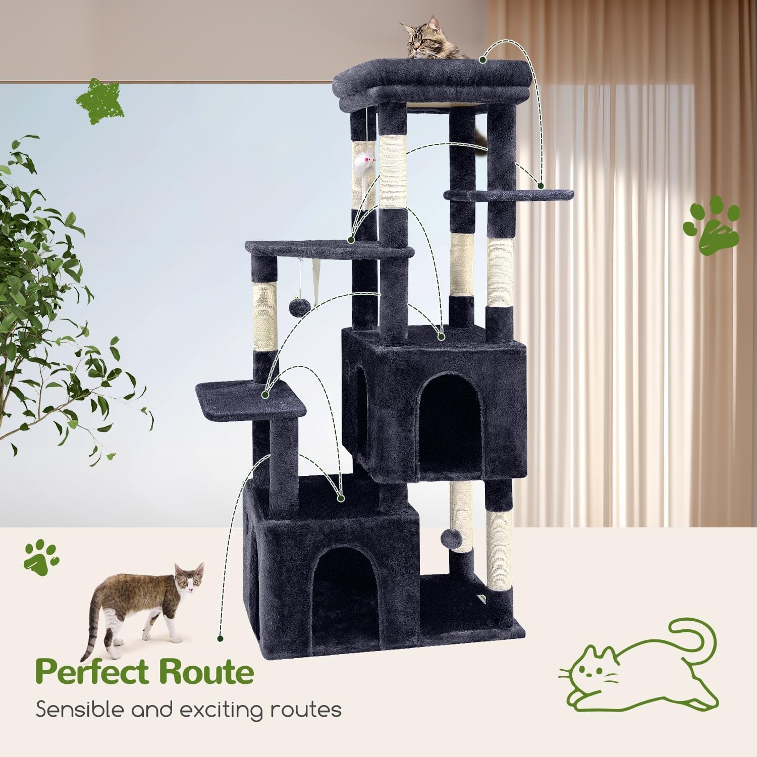 globlazer-cat-tower-for-indoor-cats-heavy-duty-cat-trees-for-large-adult-big-cats-maine-coon-cat-tree-tower-with-scratching-post-extra-large-top-perch-cat-condos-f61-dark-grey-61inch