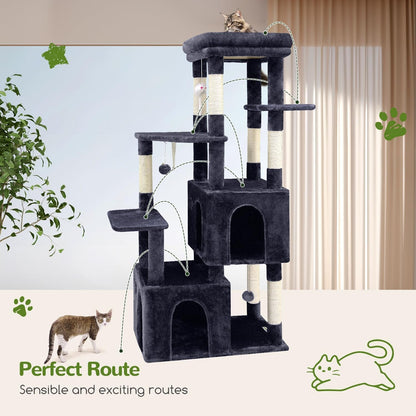 Globlazer Cat Tower for Indoor Cats, Heavy Duty Cat Trees for Large Adult Big Cats Maine Coon Cat Tree Tower with Scratching Post, Extra Large Top Perch, Cat Condos, F61, Dark Grey, 61Inch5