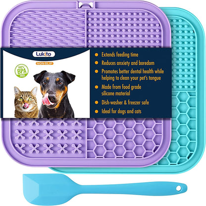 LUKITO Lick Mat for Dogs & Cats 2 Pack with Suction Cups, Dog Lick Mat for Anxiety Relief, Dog Toys to Keep Them Busy, Peanut Butter Licking Pad for Boredom Reducer, Perfect for Bathing Grooming1