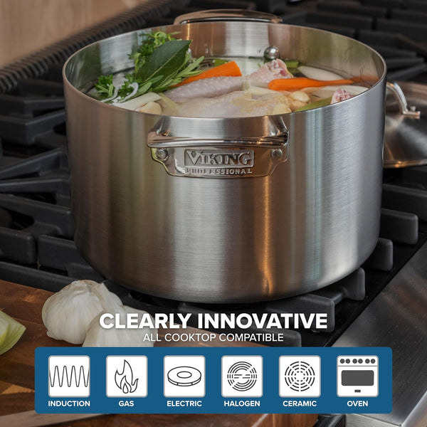 Viking 3-Ply Pots and Pans Set, 13 Piece Stainless Steel Cookware, Glass Lids, Strainer, Silver5