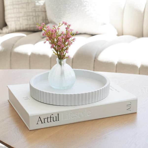 Decorative Concrete Tray & Book Decor Set - Scalloped Tray & Linen Box | Enhances Your Coffee Table or Bookshelf Decor - Stylish Home Decoration for the Living or Dining Room and Housewarming Gift4