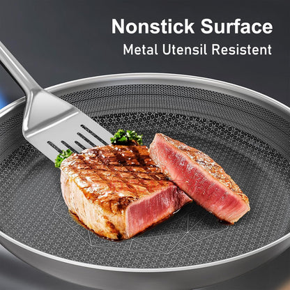 10Pcs Pots and Pans Set Non Stick, Stainless Steel Cookware Set | Hybrid, Non Toxic, Dishwasher and Oven Safe, All Cooktop Compatible, Stay-Cool Handles, PFOA Free3