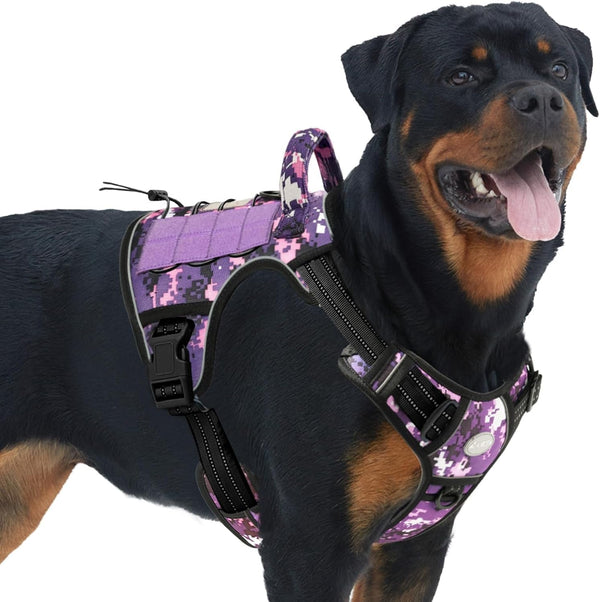 Auroth Tactical Dog Harness for Large Dogs No Pull Adjustable Pet Harness Reflective K9 Working Training Easy Control Pet Vest Military Service Dog Harnesses Army Yellow L71