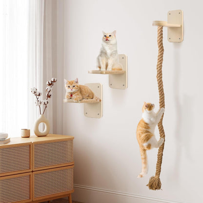 Cat Wall Shelves with 2 X 60 Inch Climbing Rope, Wall Mounted Cat Tree | with Scratching Post Kitten Rope Ladder with Jumping Platform Wall Steps for Playing and Rest5
