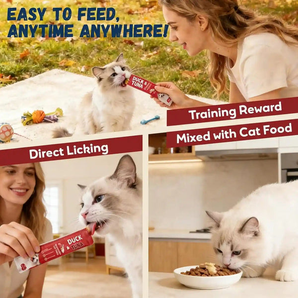 Pawmate Lickable Tuna & Duck Cat Treats, High Moisture Wet Cat Squeeze | Urinary Health & Hydration, Creamy Cat Puree for Kittens & Adult Cats, Grain-Free, 20 Tubes X 15G6