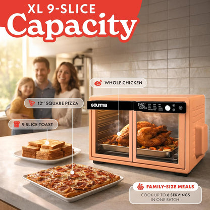 French Door Air Fryer Oven - 37 Qt Large Capacity Convection Toaster Oven, Fryforce 360°, Digital Display, 12 Cooking Presets, Dehydrate, Fits 13” Pizza, Dishwasher-Safe, Peach6