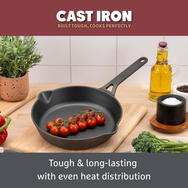 Cast Iron Cookware Set – 6 Piece, Burger Press, Small & Medium Frying Pans, Grill Pan, Griddle Pan, Casserole Dish, Pre-Seasoned, Non-Toxic, Induction & Oven Safe, Easy Clean3