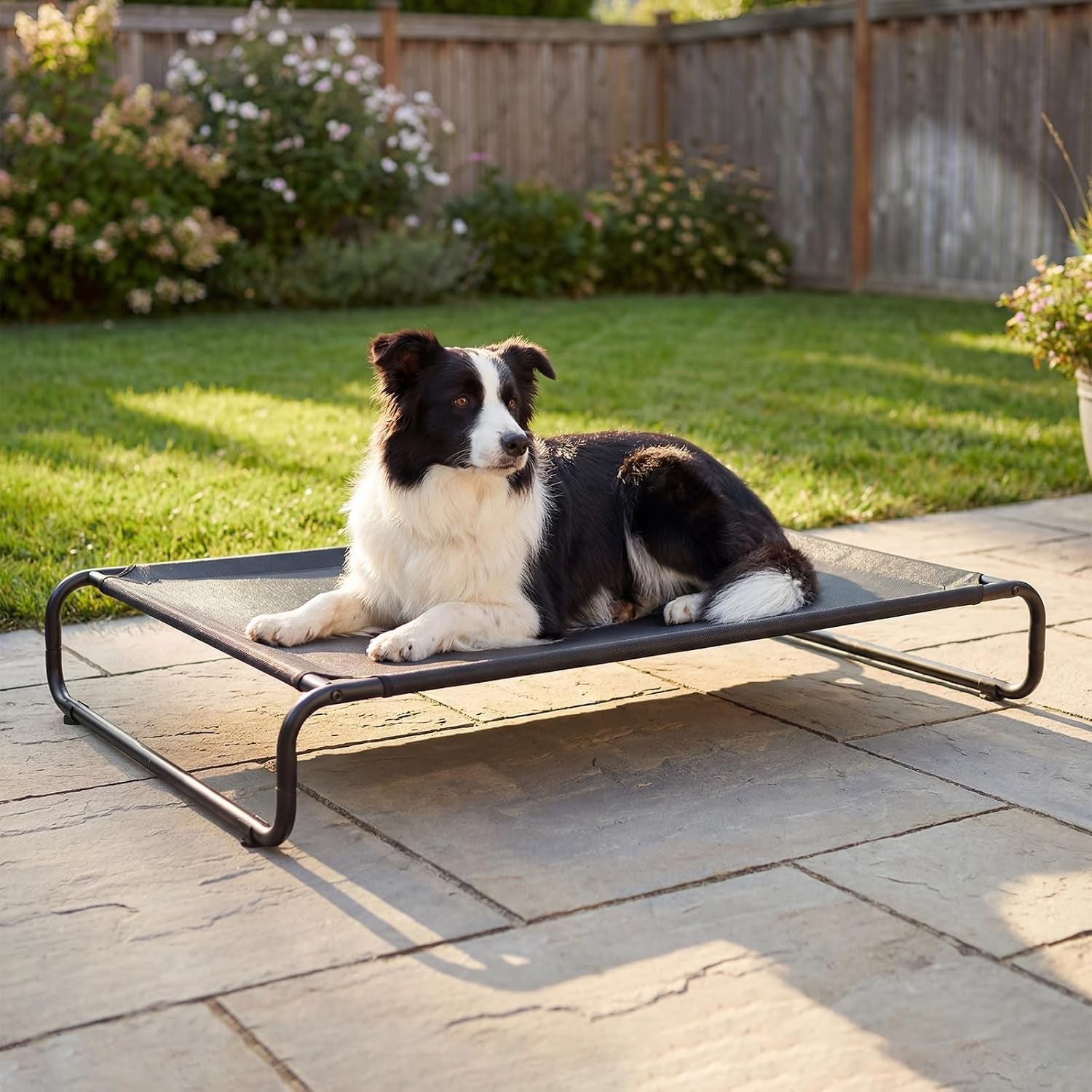 veehoo-cooling-elevated-dog-bed-outdoor-dog-bed-for-large-dogs-raised-dog-cot-with-thickened-frame-durable-teslin-mesh-anti-slip-rubber-feet-pet-hammock-for-indoor-or-camping-41-x-26-black