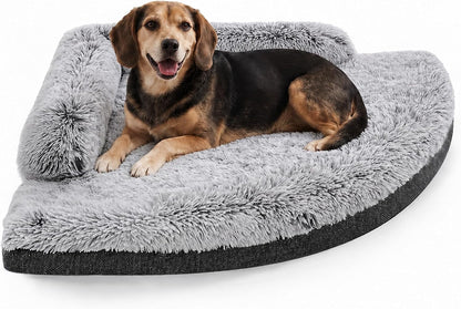 Corner Dog Bed Large, 39" Calming Fluffy Orthopedic Pet Beds, Grey | Space Saving Plush Corner Nest,Egg-Crate Foam, Washable Cover, Waterproof Liner, Non-Slip Bottom and Bolsters for Large Dogs9