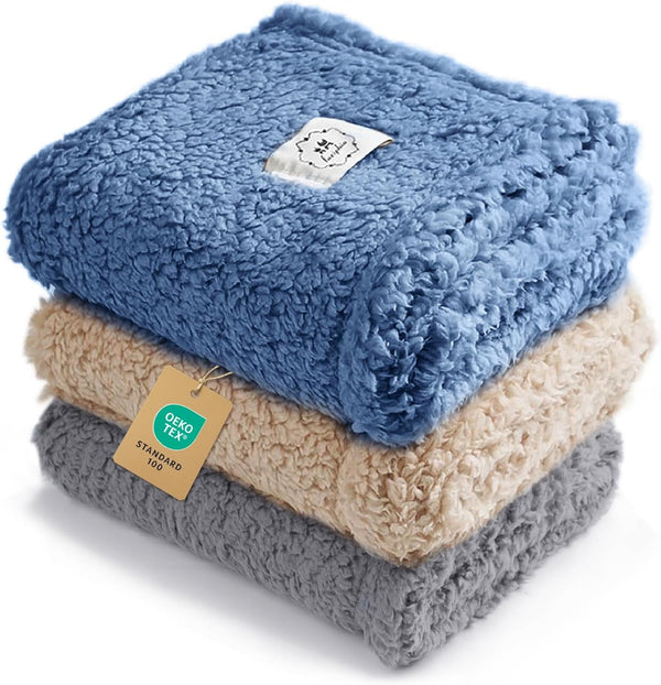 1 Pack 3 Calming Blankets Fluffy Premium Fleece Pet Blanket Soft Sherpa Throw for Dog Puppy Cat Beige Small (23" X16'')16
