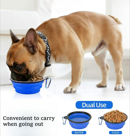 1Pc Collapsible Silicone Pet Feeder Portable Dog Travel Bowls, Water & Food Container with Carabiner Hook - Space-Saving Cat Bowl, Small 350Ml (12Fl Oz) (Blue)5